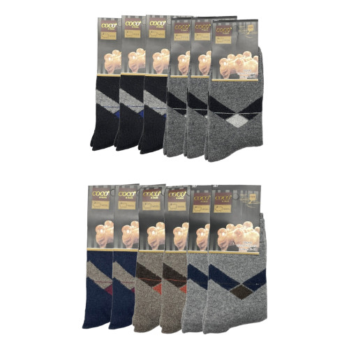 COCO&HANA Ανδρικές χοντρές κάλτσες απο μαλλί Angora 12 ζεύγη CO381 - Μαύρο/Γκρι/Μπλε