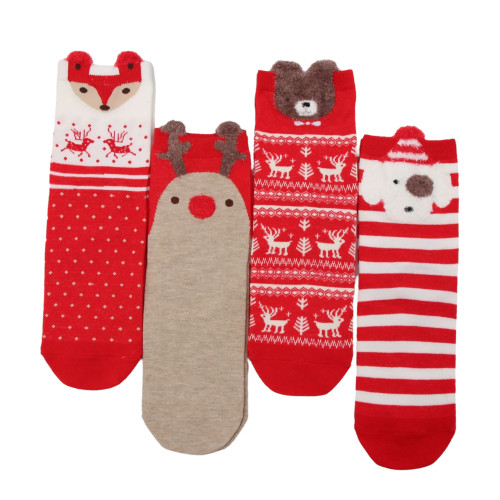  Γυναικείες κάλτσες Χριστουγεννιάτικες 4 ζεύγη 137928 - Κόκκινο