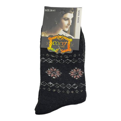 COCO&HANA Γυναικεία χειμερινή κάλτσα απο μαλλί Angora 1 Ζεύγος CO918 - Μαύρο