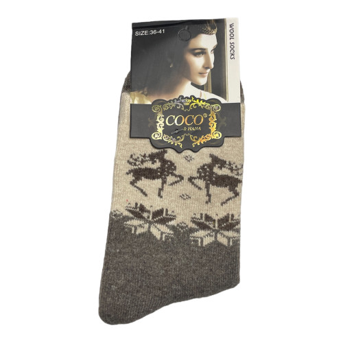 COCO&HANA Γυναικεία χειμερινή κάλτσα απο μαλλί Angora 1 Ζεύγος CO9217 - Μπεζ