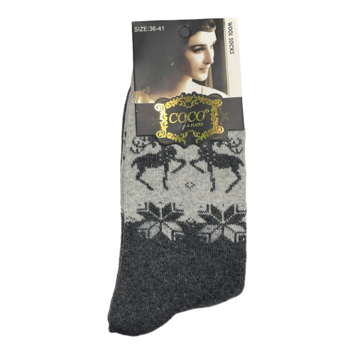 COCO&HANA Γυναικεία χειμερινή κάλτσα απο μαλλί Angora 1 Ζεύγος CO9217 - Γκρι Σκούρο