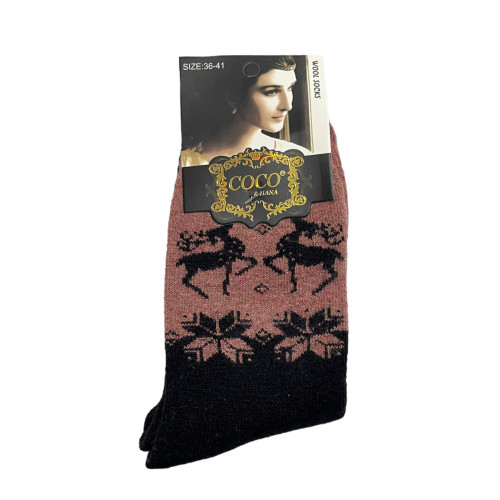 COCO&HANA Γυναικεία χειμερινή κάλτσα απο μαλλί Angora 1 Ζεύγος CO9217 - Μαύρο