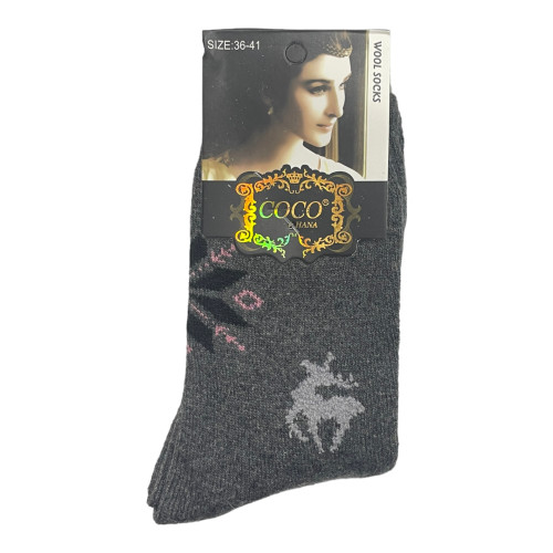 COCO&HANA Γυναικεία χειμερινή κάλτσα απο μαλλί Angora 1 Ζεύγος CO922 - Γκρι Σκούρο