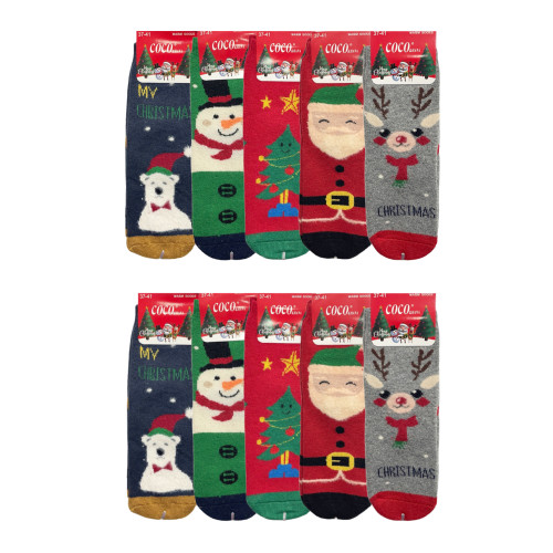 Γυναικείες χοντρές κάλτσες Χριστουγεννιάτικες 10 ζεύγη CO9601 - Γκρι/Μπλε/Πράσινο/Κόκκινο