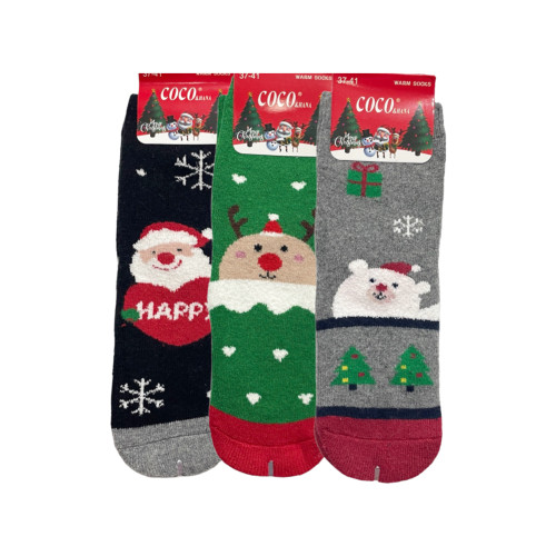 COCO&HANA Γυναικείες χοντρές κάλτσες Χριστουγεννιάτικες 3 ζεύγη CO9602 - Μαύρο/Πράσινο/Γκρι