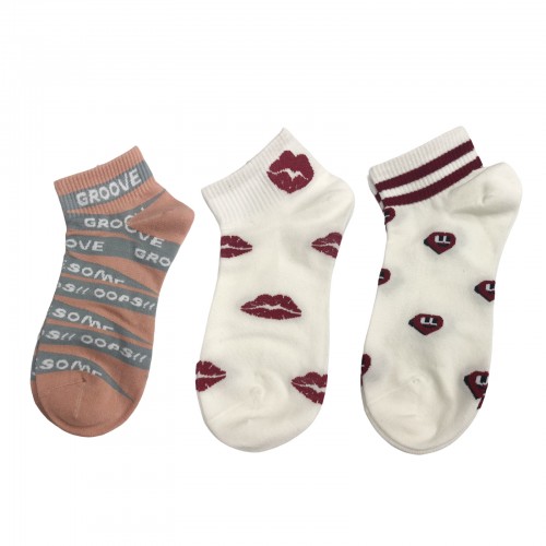 Γυναικείες κάλτσες Σετ 3 ζεύγη QY3WZ1-18-3 - Ροζ/Λευκό/Λευκό